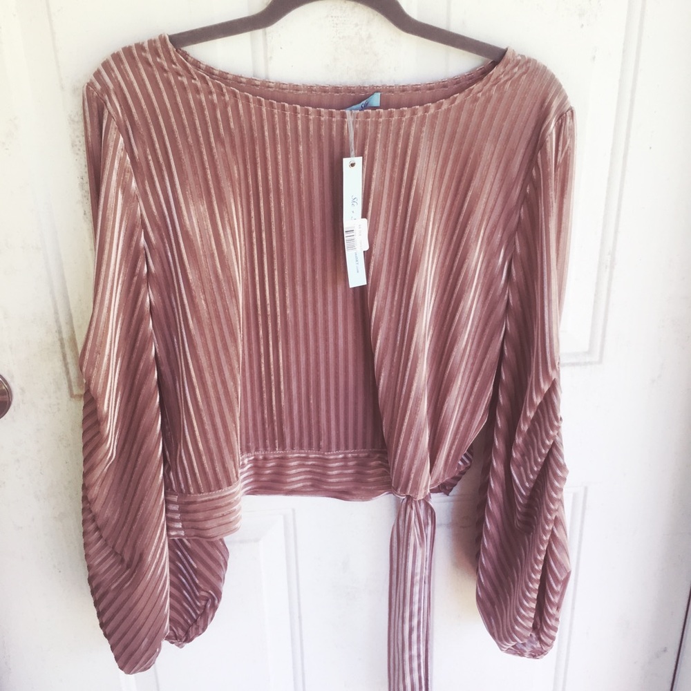 Long Sleeve Blouse with Tie at Waist